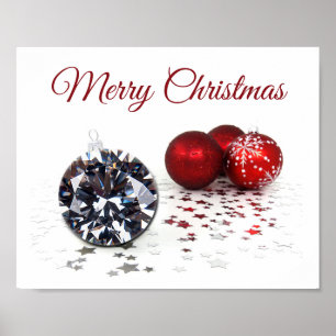 Elegant Diamond and Red Christmas Ornaments Poster