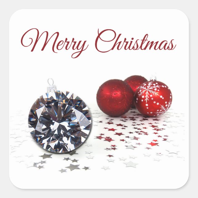 Elegant Diamond and Red Christmas Ornaments Square Sticker (Front)