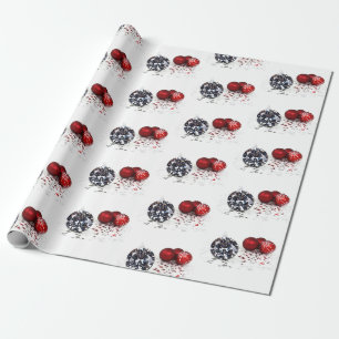 Elegant Diamond and Red Christmas Ornaments Wrapping Paper