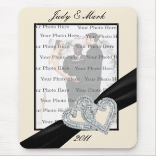 Elegant Diamond Black Ribbon Mouse Pad