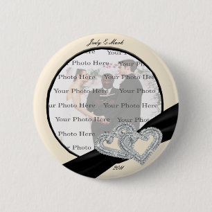 Elegant Diamond Black Ribbon Round Button