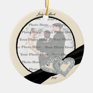 Elegant Diamond Black Ribbon Round Ornament