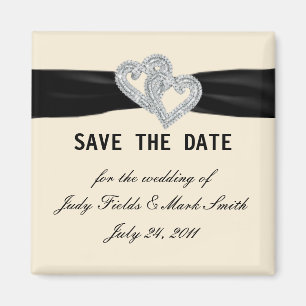 Elegant Diamond Black Ribbon Save The Date Magnet