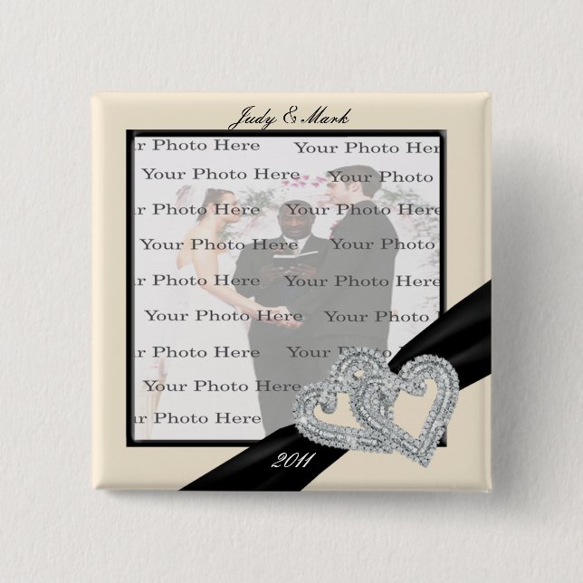 Elegant Diamond Black Ribbon Square Button (Front)