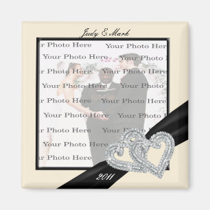 Elegant Diamond Black Ribbon Square Magnet
