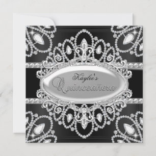 Elegant Diamond Black & Silver Quinceanera Invite