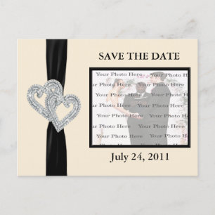 Elegant Diamond BlackRibbon Save The Date Postcard