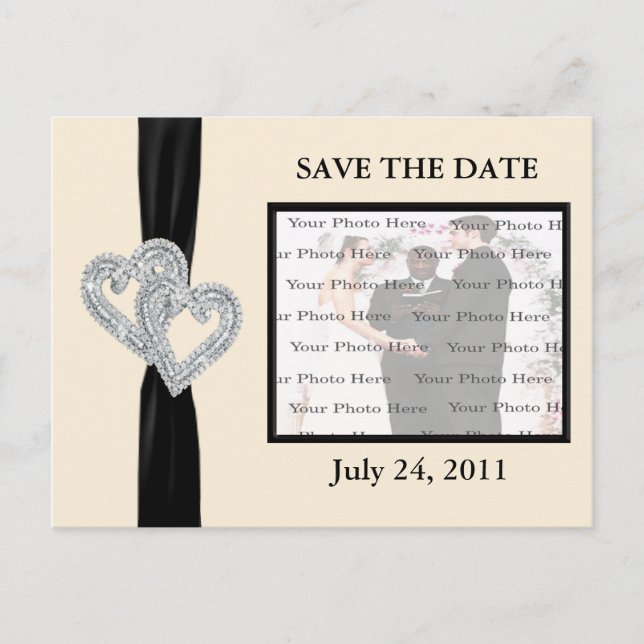 Elegant Diamond BlackRibbon Save The Date Postcard (Front)