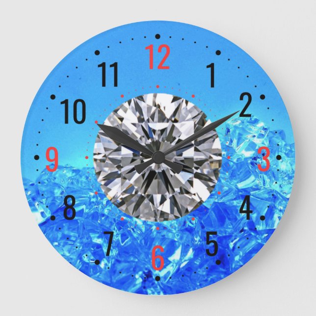 Elegant Diamond Design- Blue Decorative Large Clock (Front)