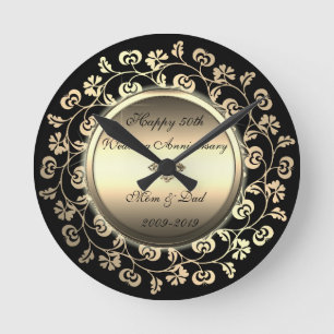 Elegant Diamond,Floral 50th Wedding Anniversary Round Clock
