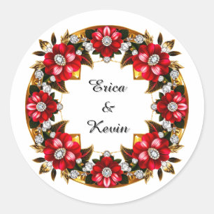 Elegant Diamond Floral Ring Wedding Frame Classic Round Sticker