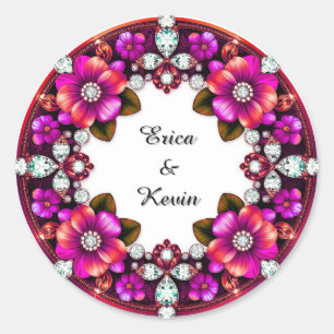 Elegant Diamond Floral Ring Wedding Frame Classic Round Sticker