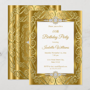 Elegant Diamond Gem Gold Birthday Party Invitation