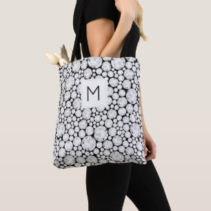 Elegant Diamond Gems Monogram INITIAL Bling Glam Tote Bag