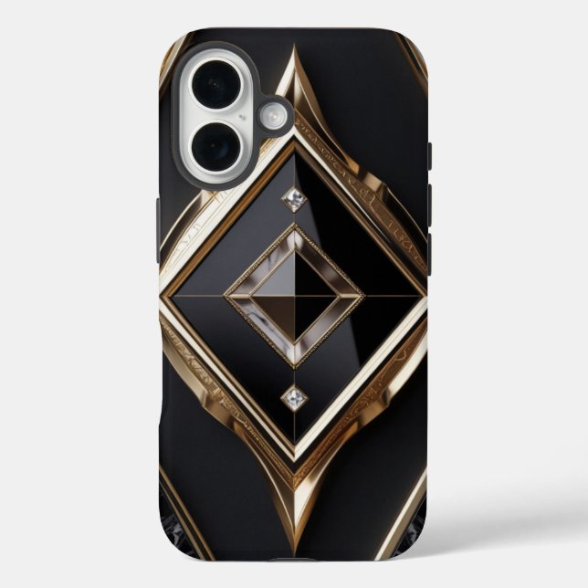 Elegant Diamond Geometric Black Gold iPhone Case (Back)