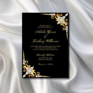 Elegant Diamond Gold Black Wedding Invitation