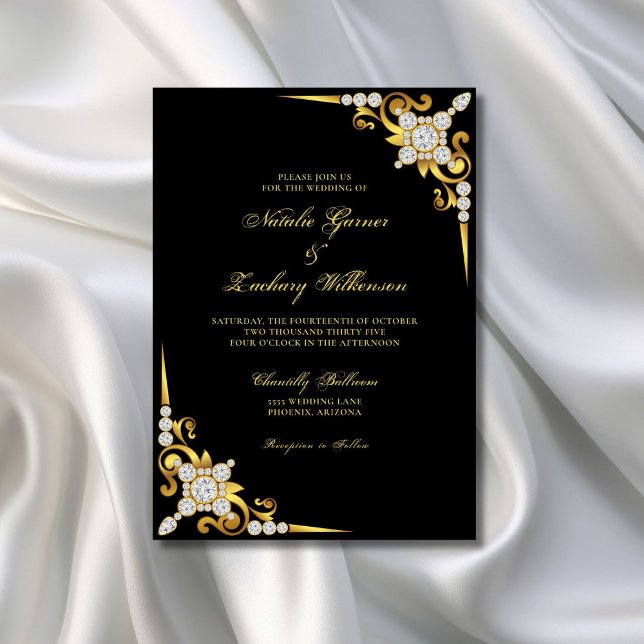 Elegant Diamond Gold Black Wedding Invitation (Creator Uploaded)