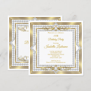 Elegant Diamond Gold White Pearl Birthday Party Invitation
