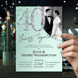 Elegant Diamond Green 40th Wedding Anniversary Invitation