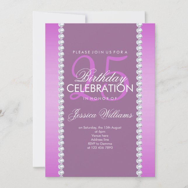 Elegant Diamond Jeweled Mauve Birthday Invitation (Front)