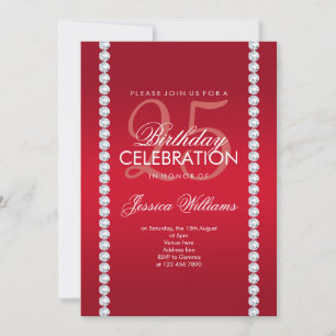Elegant Diamond Jeweled Ruby Red Birthday Invitation