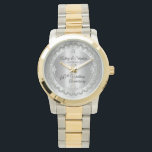 Elegant Diamond Jubilee 60th Wedding Anniversary Watch<br><div class="desc">Opulent elegance frames this 60th wedding anniversary design in a unique scalloped diamond design with centre teardrop diamond with faux added sparkles on a silver coloured gradient. Original design by Holiday Hearts Designs (rights reserved). Please note that all embellishments are printed and are only made to appear as real as...</div>
