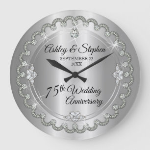 Elegant Diamond Jubilee 75th Wedding Anniversary Large Clock