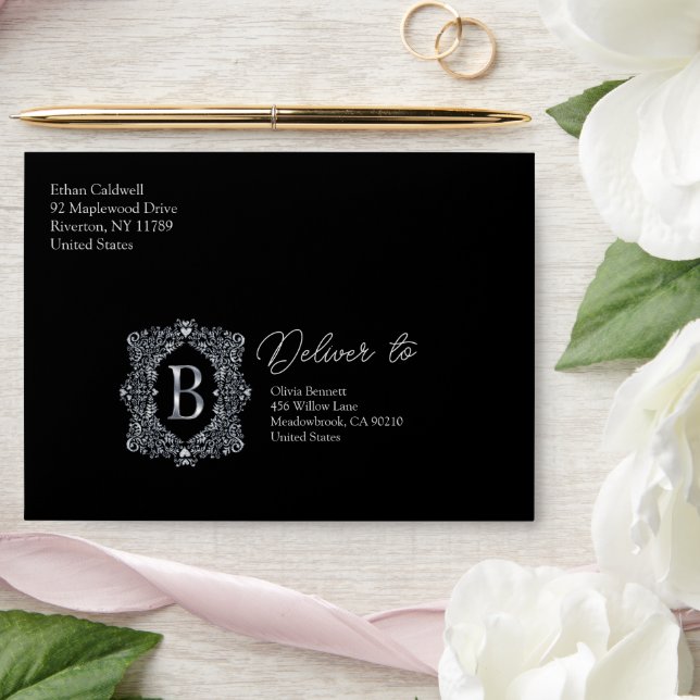 Elegant Diamond Monogram Letter B Envelope (Wedding)