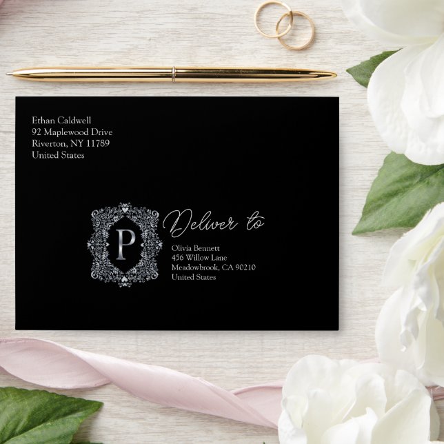 Elegant Diamond Monogram Letter P Envelope (Wedding)