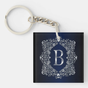 Elegant Diamond Ornate Frame Initial B  Key Ring
