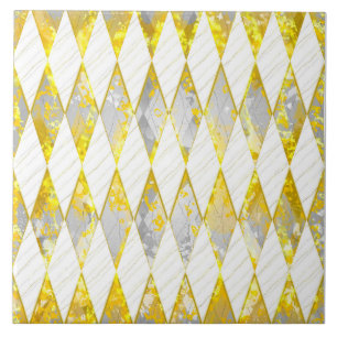 Elegant diamond pattern, gold, white, grey, modern ceramic tile