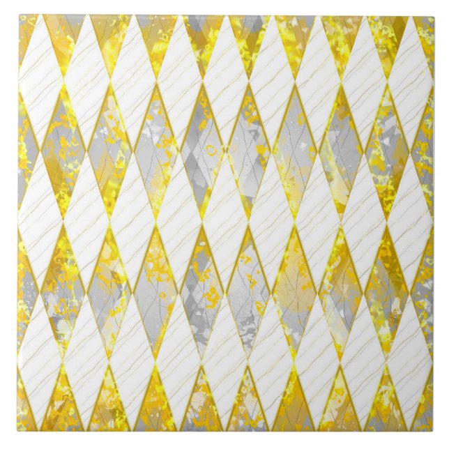 Elegant diamond pattern, gold, white, grey, modern ceramic tile (Front)