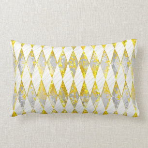 Elegant diamond pattern, gold, white, grey, modern lumbar cushion