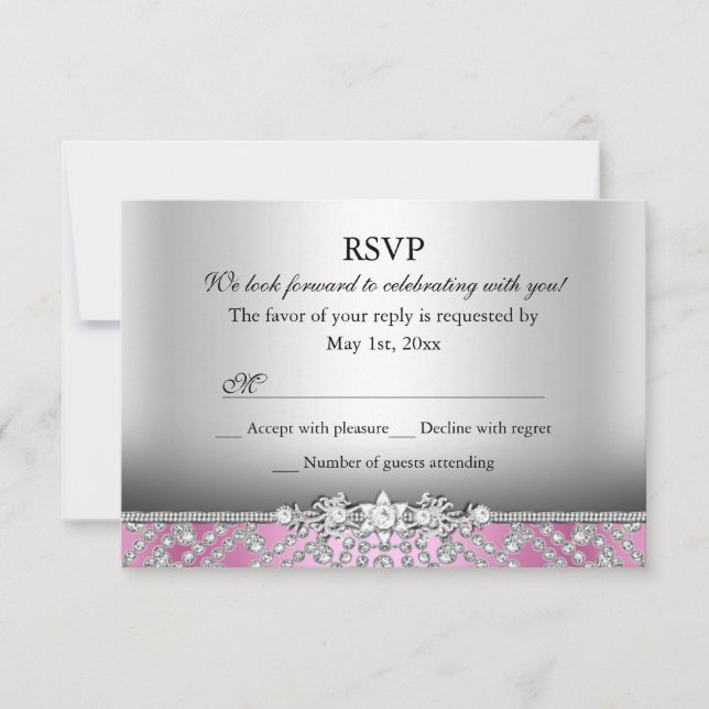Elegant Diamond Pink RSVP Card (Front)