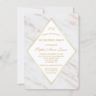 Elegant Diamond Rose Gold Marble Retirement Party Invitation