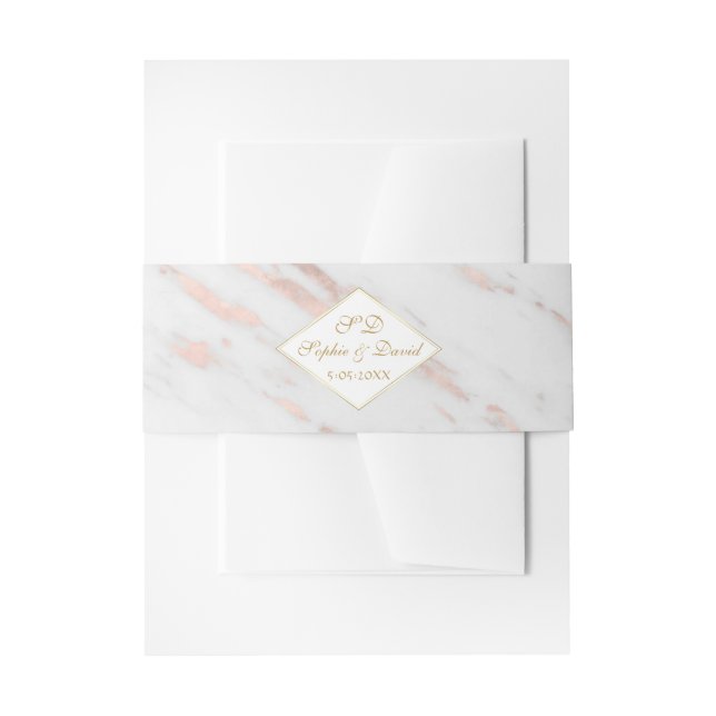Elegant Diamond Rose Gold Marble Wedding Invitation Belly Band (Front Example)