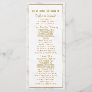 Elegant Diamond Rose Gold Marble Wedding Program