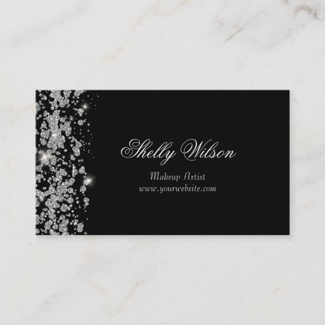 Elegant Diamond Sparkle Black Business Card (Front)