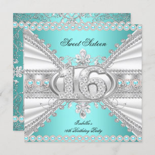 Elegant Diamond Teal Sweet 16 Sixteen Party A Invitation