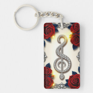 Elegant Diamond Treble Clef Jewellery Key Ring