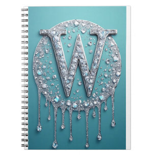 Elegant Diamond W Initial Glam Monogram for Gift Notebook