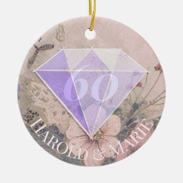 Elegant Diamond Wedding Ceramic Ornament (Front)