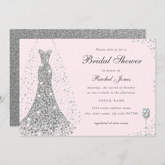Elegant Diamond Wedding Dress Bridal Shower  Invitation (Front/Back)