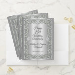 Elegant Diamonds 25th Wedding Anniversary Pocket Folder<br><div class="desc">Opulent elegance frames this 25th wedding anniversary design in a unique scalloped diamond design with centre teardrop diamond with heart-shaped diamond accents and faux added sparkles on a silver-tone gradient. Please note that all embellishments are printed and are only made to appear as real as possible in a flat, printed...</div>