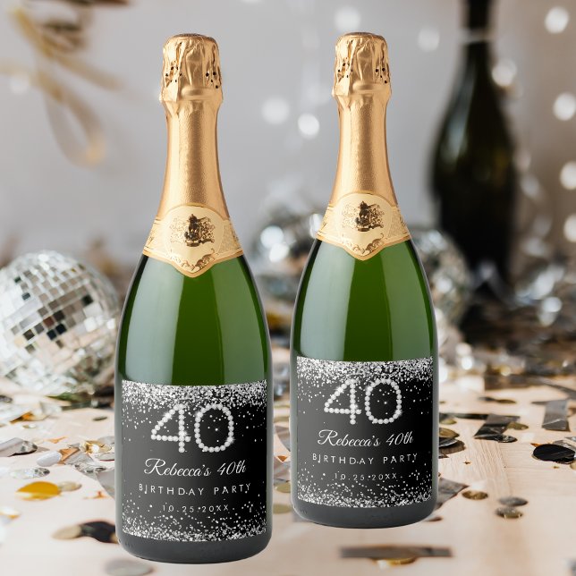 Elegant Diamonds 40th Birthday Party Sparkling Wine Label (Creator Uploaded)