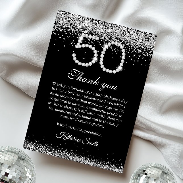 Elegant Diamonds 50th Birthday Thank you Card (Creator Uploaded)
