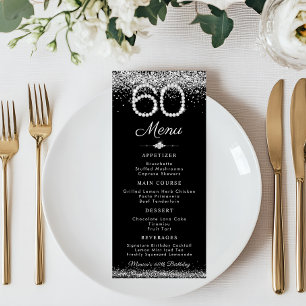 Elegant Diamonds 60th Birthday Dinner Flat Menu