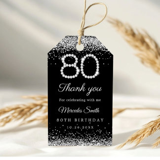 Elegant Diamonds 80th Birthday Party Thank you Gift Tags