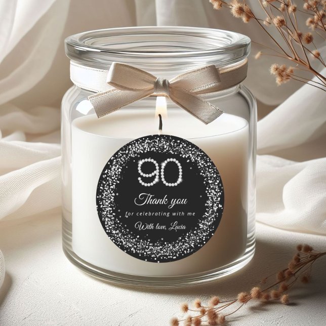 Elegant Diamonds 90th Birthday Thank you Sticker (Diamonds Silver 90th Birthday Thank you Stickers)