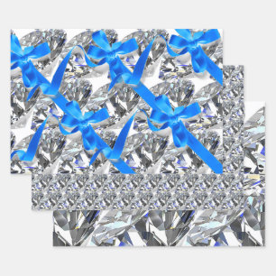 Elegant Diamonds and Blue Bows Wrapping Paper Sheet